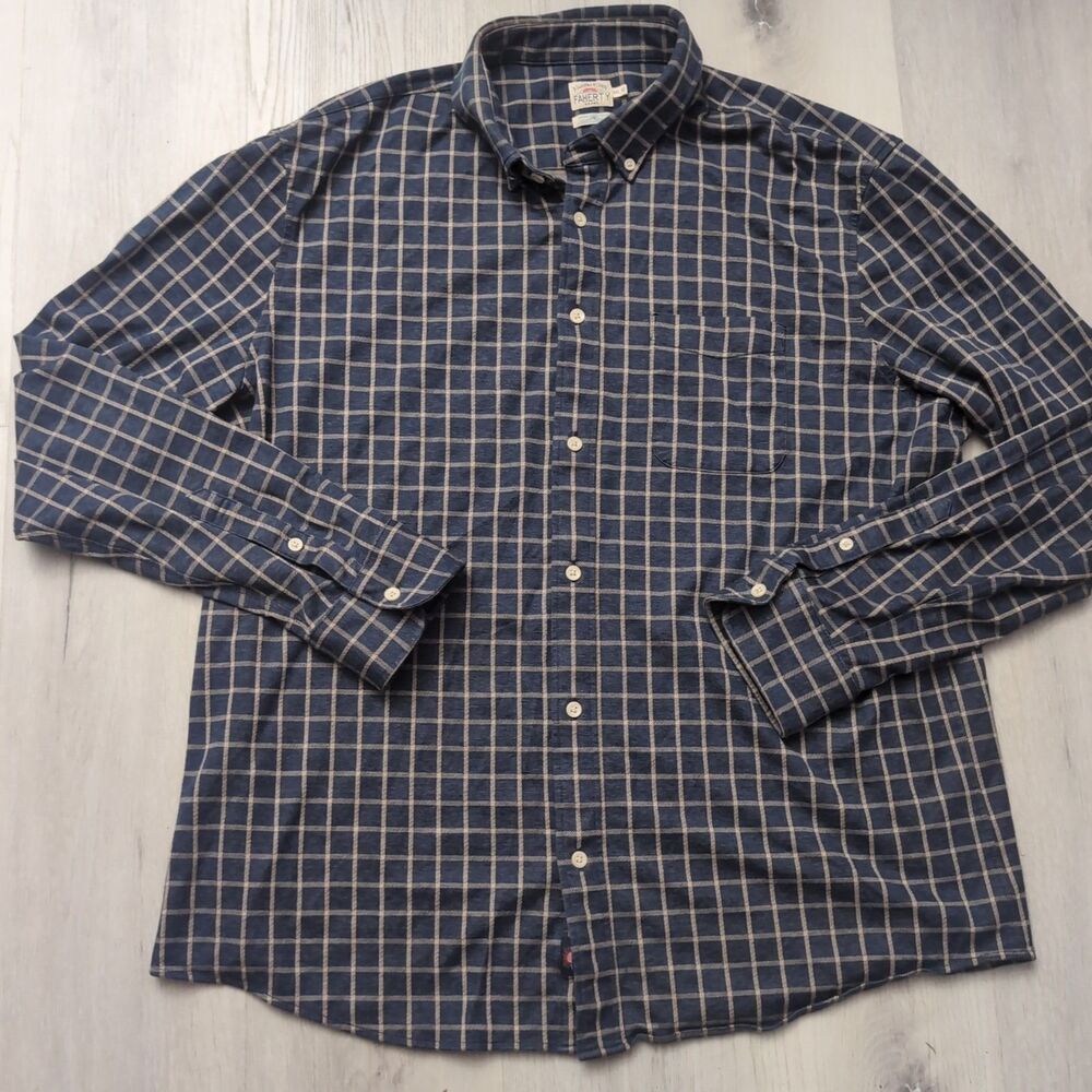 Faherty Coastline Knit Shirt XXL Blue Twilight Check Soft Stretch